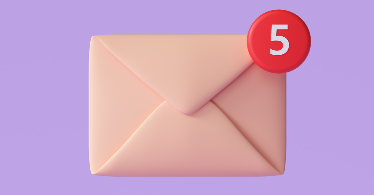 Grafica 3D email marketing, icona posta in arrivo con notifiche
