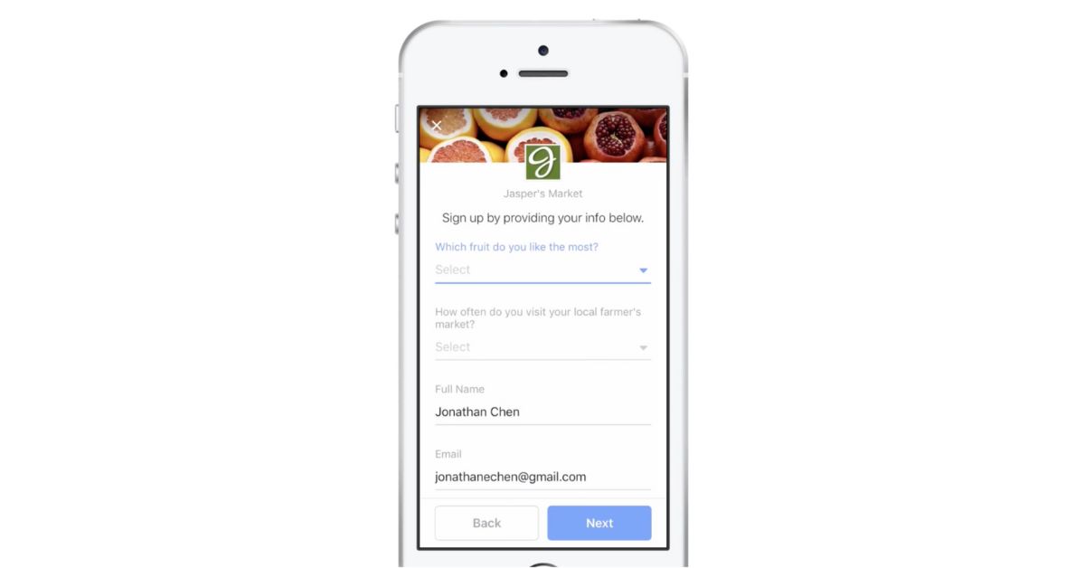Esempio di un modulo Facebook