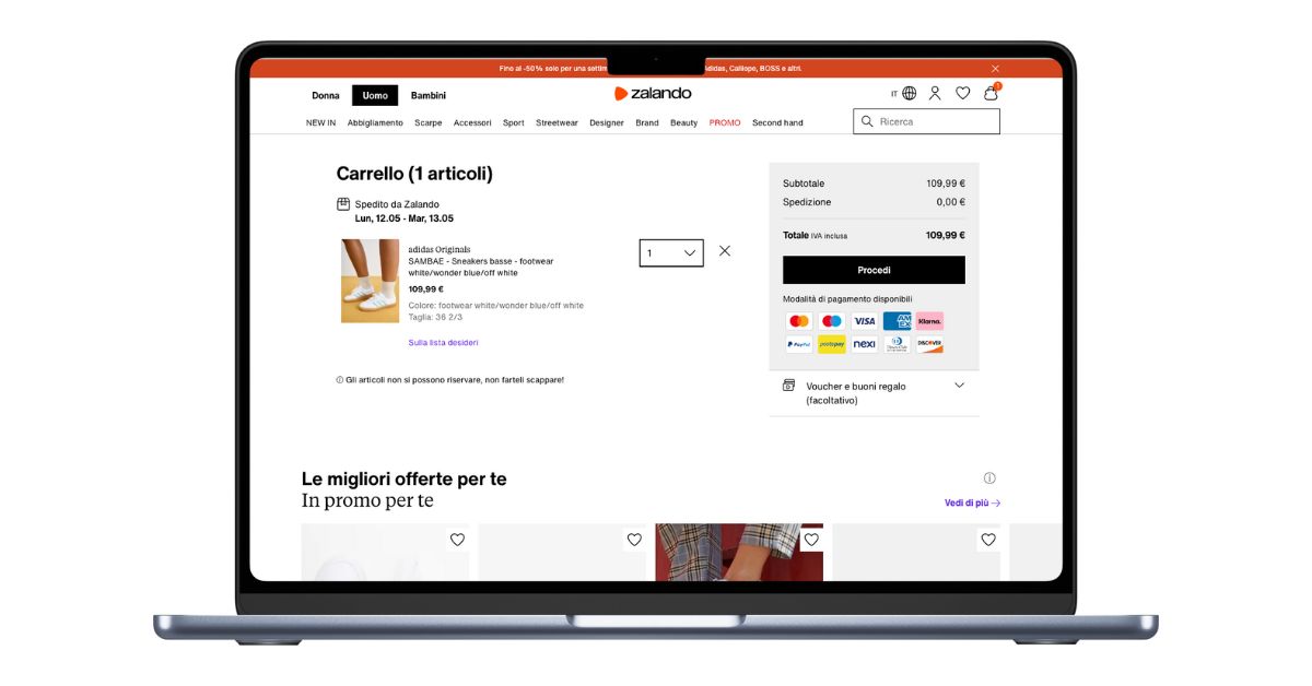 Esempio del carrello ottimizzato di uno shop